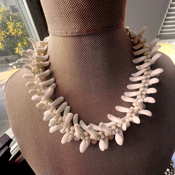 Vintage White Milk Glass Beaded Fringe Choker Necklace Marked Germany - Picture 1 of 10